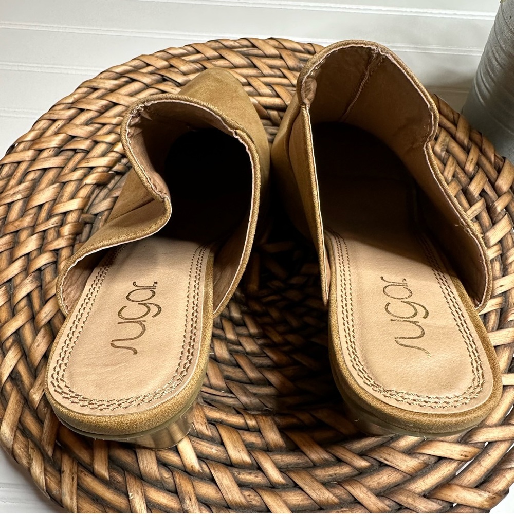 Sugar Tan Suede slide Heels Booties - Picture 3 of 7